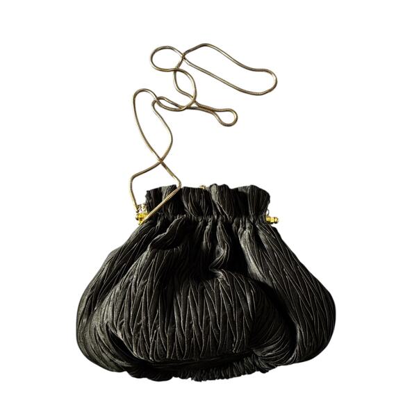 NORDSTROM Vintage Crinkle Satin Kiss Lock Mini Bag with Gold Snake Chain Strap - Picture 1 of 5